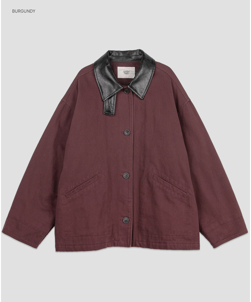 ATELIER NAIN(アトリエナイン)の「(CT-1486)LEATHER COLLAR QUILIED WORK COAT(トレンチコート・レディース・グレー/バーガンディー・FREE)」の2枚目の写真