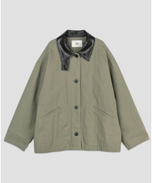 (CT-1486)LEATHER COLLAR QUILIED WORK COAT