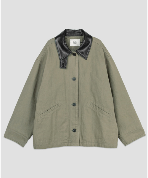 ATELIER NAIN(アトリエナイン)の「(CT-1486)LEATHER COLLAR QUILIED WORK COAT(トレンチコート・レディース・グレー/バーガンディー・FREE)」の1枚目の写真