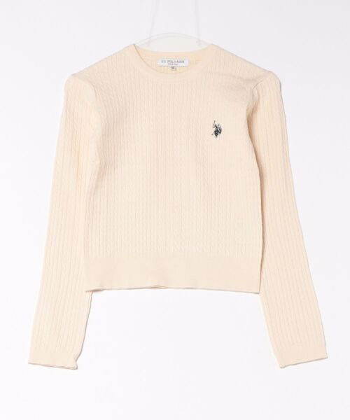 U.S. POLO ASSN.(ユーエスポロアッスン)の「【U.S. POLO ASSN./ユーエスポロアッスン】【程よくゆとりを持たせたリラックスシルエット】ケーブルニットプルオーバー 柔らかい 軽量 ハリ感 ケーブル編み 上品 レイヤード(ニット/セーター・レディース・アイボリー/ワイン/杢グレー/ネイビー・MEDIUM/LARGE)」の2枚目の写真