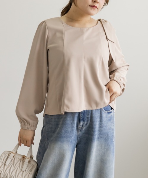 CLETTE(クレット)の「ショルダーリボンペプラムブラウス(シャツ/ブラウス・レディース・ネイビー/ブラック/ピンクベージュ・LL/4L/3L)」の10枚目の写真