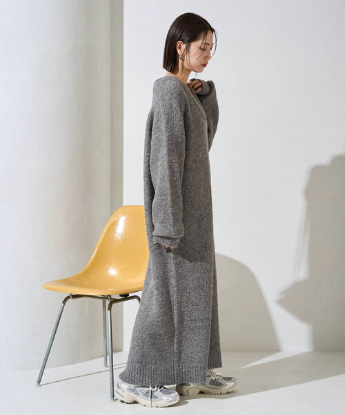 FREAK'S STORE（フリークスストア）の「限定展開　ミニ ブークレ Vネック ニット ワンピース（ワンピース・レディース・イエロー/ナチュラル/ブラック/ブラウン/グレー・ﾌﾘ-）」の20枚目の写真