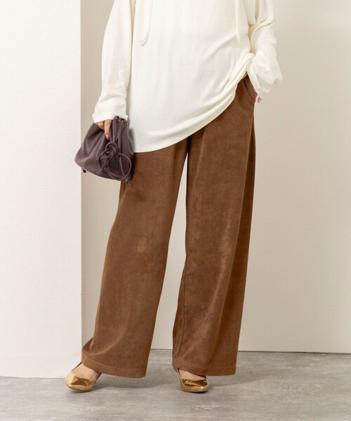 NOLLEY’S(ノーリーズ)の「【WEB限定】ウォッシャブルパイルストレートイージーパンツ(その他パンツ・レディース・キャメル/ブラック・FREE)」の1枚目の写真