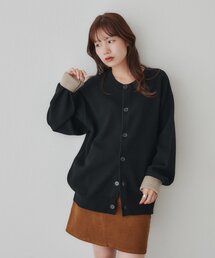 【Enlude】ダブルフェイス配色クルーカーディガン《ユニセックス》