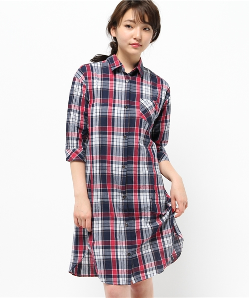 hvc femme(エイチヴィシーファム)の「hvc femme / チェックシャツワンピース (シャツワンピース・レディース・カーキ/ネイビー/ブルー・M/L)」の2枚目の写真