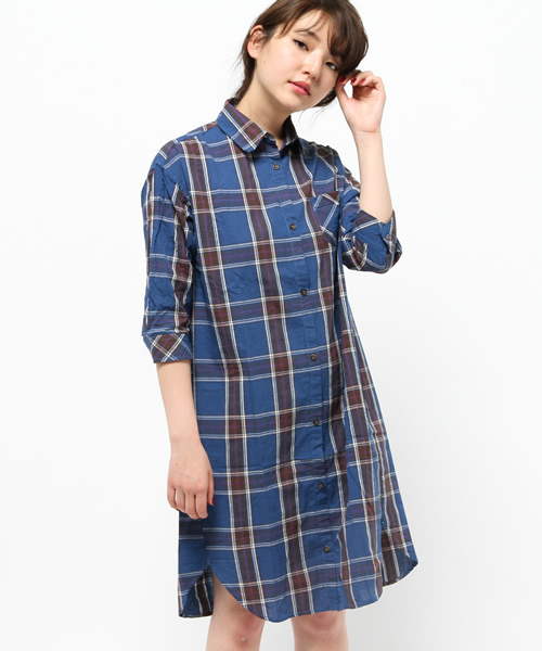 hvc femme(エイチヴィシーファム)の「hvc femme / チェックシャツワンピース (シャツワンピース・レディース・カーキ/ネイビー/ブルー・M/L)」の3枚目の写真