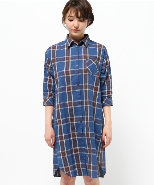 hvc femme(エイチヴィシーファム)の「hvc femme / チェックシャツワンピース (シャツワンピース・レディース・カーキ/ネイビー/ブルー・M/L)」の4枚目の写真