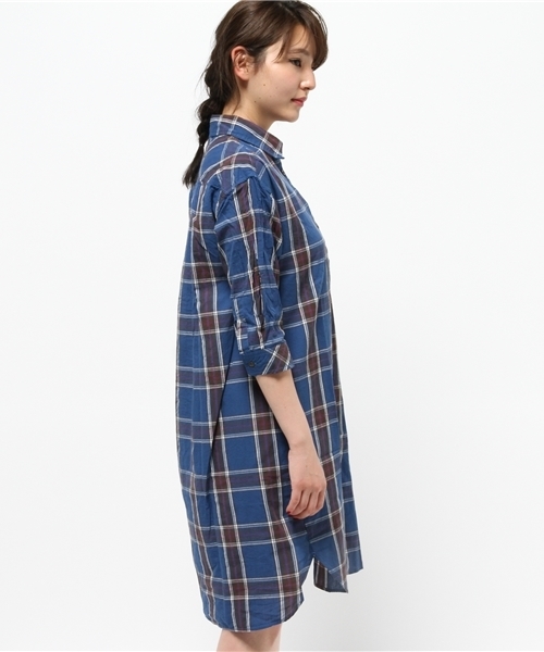 hvc femme(エイチヴィシーファム)の「hvc femme / チェックシャツワンピース (シャツワンピース・レディース・カーキ/ネイビー/ブルー・M/L)」の5枚目の写真
