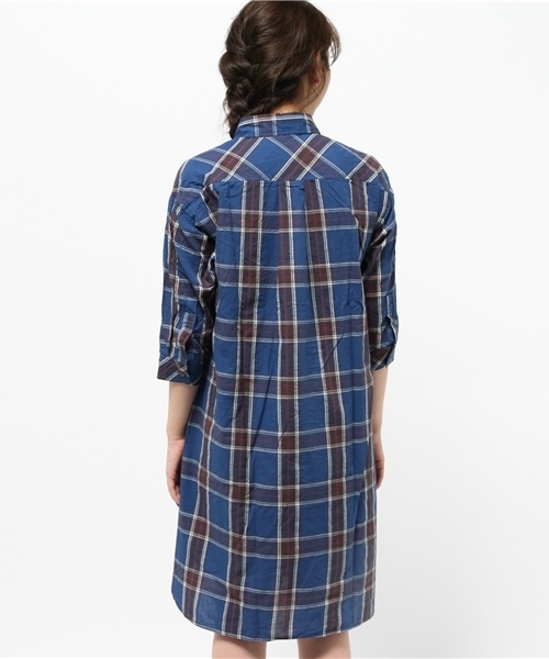 hvc femme(エイチヴィシーファム)の「hvc femme / チェックシャツワンピース (シャツワンピース・レディース・カーキ/ネイビー/ブルー・M/L)」の6枚目の写真
