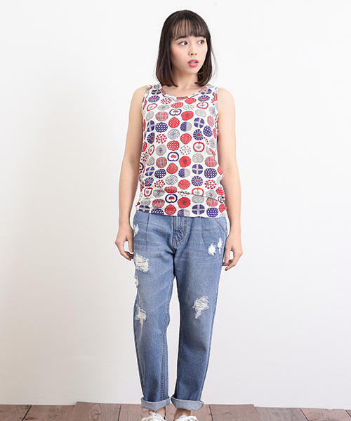 CUBE SUGAR（キューブシュガー）の「TC天竺 スライスフラワープリント タンクトップ（タンクトップ・レディース・グレー/ナチュラル/チャコール・M）」の12枚目の写真