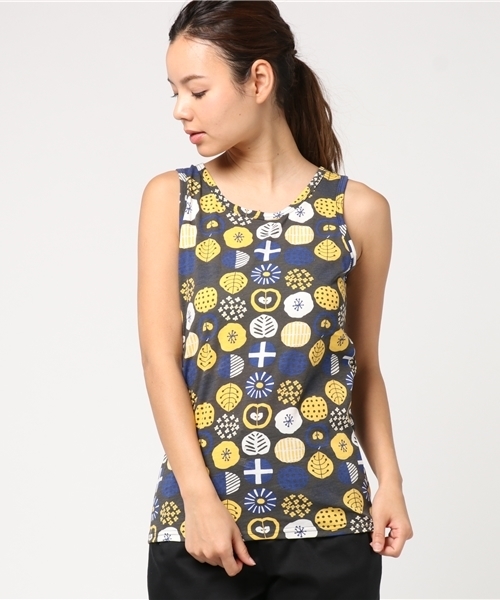 CUBE SUGAR（キューブシュガー）の「TC天竺 スライスフラワープリント タンクトップ（タンクトップ・レディース・グレー/ナチュラル/チャコール・M）」の2枚目の写真