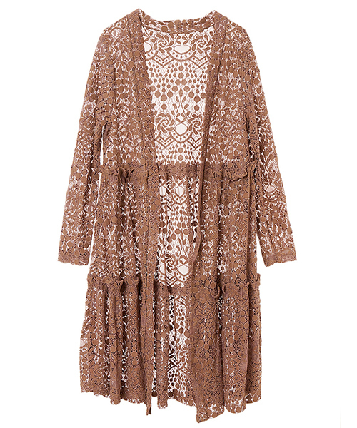 fifth（フィフス）の「フラワーレースロングガウン（カーディガン/ボレロ・レディース・モカ/ブラック/ホワイト・MEDIUM）」の6枚目の写真