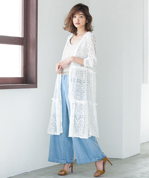 fifth（フィフス）の「フラワーレースロングガウン（カーディガン/ボレロ・レディース・モカ/ブラック/ホワイト・MEDIUM）」の11枚目の写真