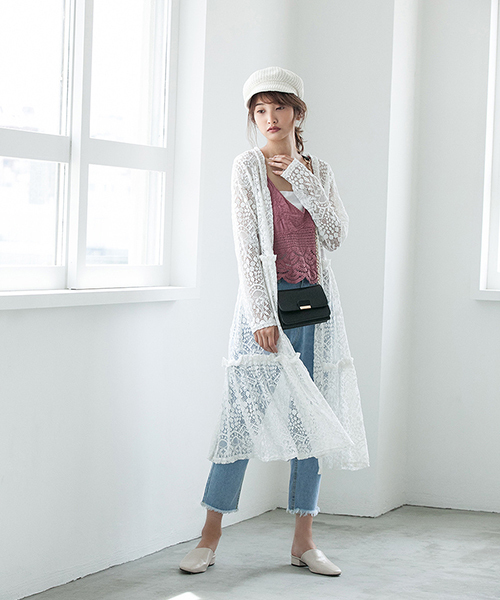 fifth（フィフス）の「フラワーレースロングガウン（カーディガン/ボレロ・レディース・モカ/ブラック/ホワイト・MEDIUM）」の12枚目の写真