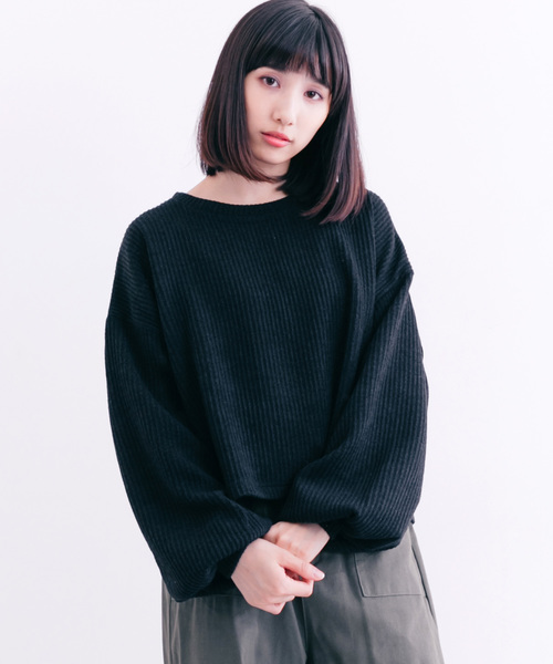 MERLOT（メルロー）の「パフ袖リブニットプルオーバー1135（ニット/セーター・レディース・グレー/オフホワイト/ブラック/ピンク・FREE）」の3枚目の写真