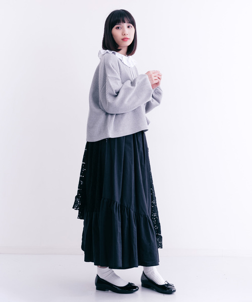 MERLOT（メルロー）の「パフ袖リブニットプルオーバー1135（ニット/セーター・レディース・グレー/オフホワイト/ブラック/ピンク・FREE）」の12枚目の写真