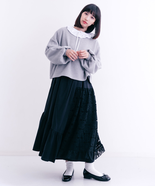 MERLOT（メルロー）の「パフ袖リブニットプルオーバー1135（ニット/セーター・レディース・グレー/オフホワイト/ブラック/ピンク・FREE）」の18枚目の写真