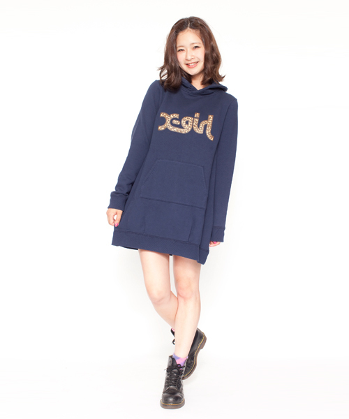 X-girl（エックスガール）の「X-girl VARIOUS SWEAT DRESS（ワンピース・レディース・ホワイト/ブラック/アッシュグレー/グリーン/ネイビー/カモフラージュ/A/B・1/2）」の6枚目の写真