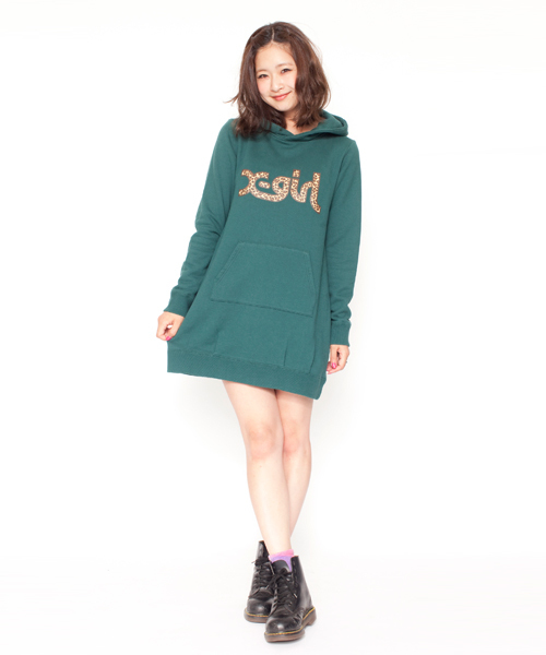 X-girl（エックスガール）の「X-girl VARIOUS SWEAT DRESS（ワンピース・レディース・ホワイト/ブラック/アッシュグレー/グリーン/ネイビー/カモフラージュ/A/B・1/2）」の5枚目の写真