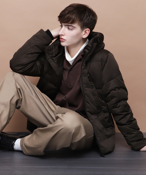 EMMA CLOTHES（エマクローズ）の「ストレッチ ダウン＆フェザー フードジャケット（ダウンジャケット/コート・メンズ・ブラック/チャコール/カーキオリーブ/ネイビー/ベージュ・M/L/XL）」の4枚目の写真