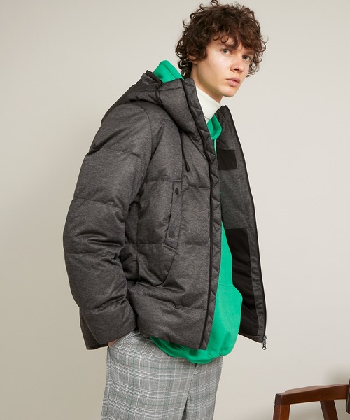 EMMA CLOTHES（エマクローズ）の「ストレッチ ダウン＆フェザー フードジャケット（ダウンジャケット/コート・メンズ・ブラック/チャコール/カーキオリーブ/ネイビー/ベージュ・M/L/XL）」の3枚目の写真