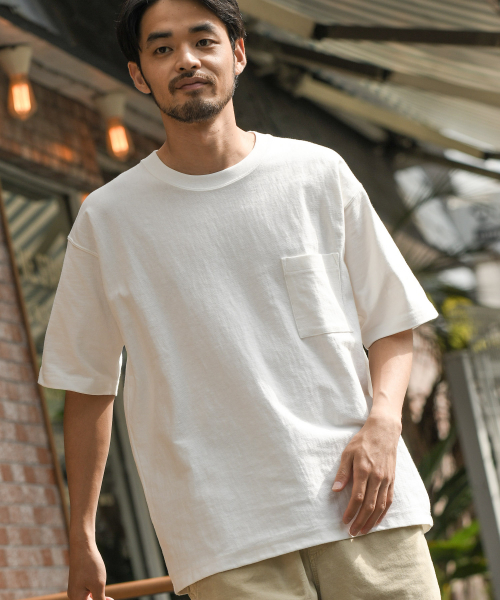 BAYFLOW（ベイフロー）の「10OZワイドTシャツ（Tシャツ/カットソー・メンズ・ホワイト/ブラック/ベージュ/ネイビー/オレンジ・SMALL/MEDIUM/LARGE）」の2枚目の写真