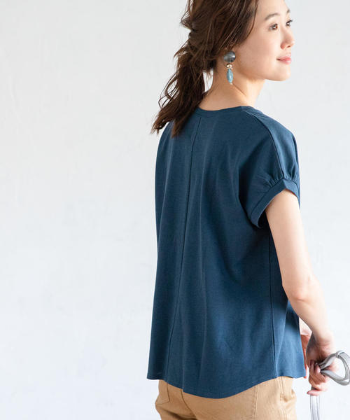 coen（コーエン）の「【接触冷感】梨地Vネックプルオーバー（Tシャツ/カットソー・レディース・ブラック/ホワイト/ターコイズブルー・FREE）」の4枚目の写真