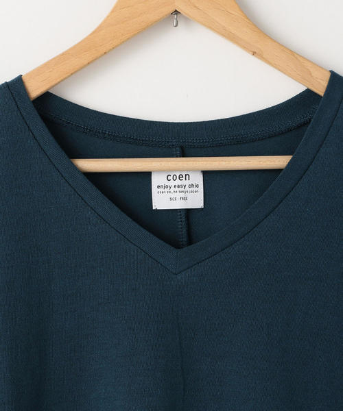coen（コーエン）の「【接触冷感】梨地Vネックプルオーバー（Tシャツ/カットソー・レディース・ブラック/ホワイト/ターコイズブルー・FREE）」の13枚目の写真