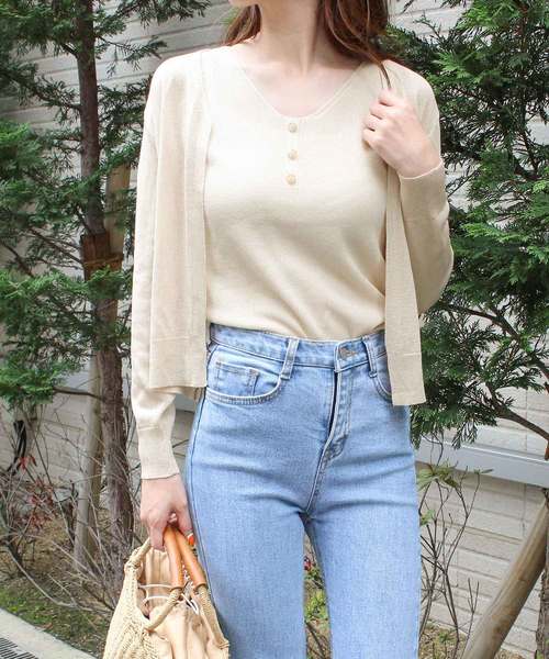 MODE ROBE（モードローブ）の「キャミ＆カーデセット（その他トップス・レディース・ブラック/ベージュ/アイボリー/ピンク・FREE）」の4枚目の写真