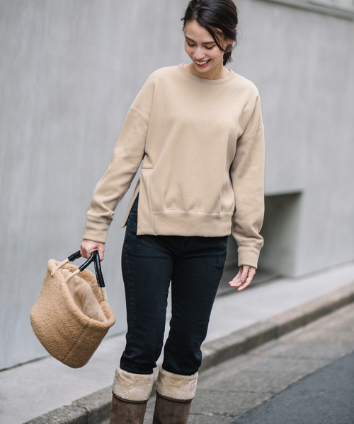 Munich(ミューニック)の「バックブラッシュドウォームサーマル サイドベントプルオーバー(スウェット・レディース・ホワイト/ブラック/ベージュ/グレー・FREE)」の7枚目の写真