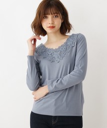 【S-LLあり】シアバター襟レース長袖プルオーバー