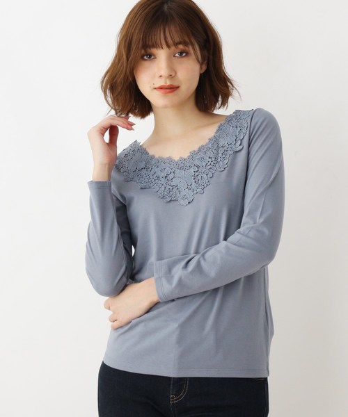 grove（グローブ）の「【S-LLあり】シアバター襟レース長袖プルオーバー（Tシャツ/カットソー・レディース・ライトブルー/ブラウン系その他/アイボリー/ブラック・01/02/03/04）」の4枚目の写真