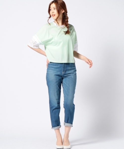 Another Edition（アナザーエディション）の「AE レース　COL LINE SL  T ◆（シャツ/ブラウス・レディース・ホワイト/ライム・フリー）」の6枚目の写真