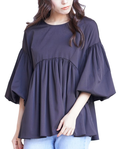 rps（アールピーエス）の「消しプリーツバルーン袖ブラウス（シャツ/ブラウス・レディース・ブラック/ベージュ系その他/ライトカーキ/ブルー・M）」の2枚目の写真