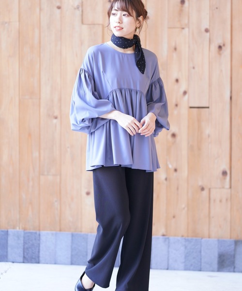 rps（アールピーエス）の「消しプリーツバルーン袖ブラウス（シャツ/ブラウス・レディース・ブラック/ベージュ系その他/ライトカーキ/ブルー・M）」の14枚目の写真