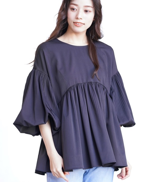 rps（アールピーエス）の「消しプリーツバルーン袖ブラウス（シャツ/ブラウス・レディース・ブラック/ベージュ系その他/ライトカーキ/ブルー・M）」の5枚目の写真