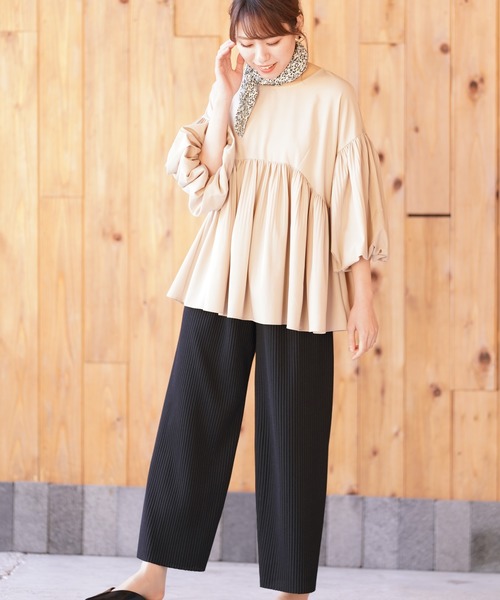 rps（アールピーエス）の「消しプリーツバルーン袖ブラウス（シャツ/ブラウス・レディース・ブラック/ベージュ系その他/ライトカーキ/ブルー・M）」の10枚目の写真