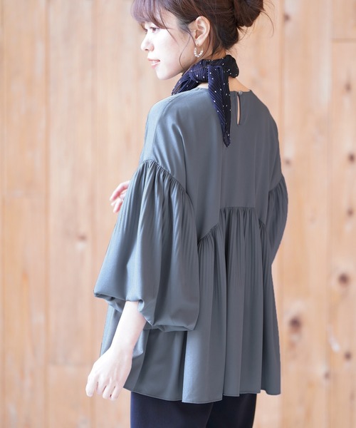 rps（アールピーエス）の「消しプリーツバルーン袖ブラウス（シャツ/ブラウス・レディース・ブラック/ベージュ系その他/ライトカーキ/ブルー・M）」の20枚目の写真