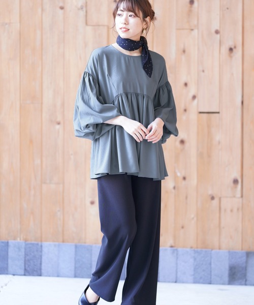 rps（アールピーエス）の「消しプリーツバルーン袖ブラウス（シャツ/ブラウス・レディース・ブラック/ベージュ系その他/ライトカーキ/ブルー・M）」の19枚目の写真