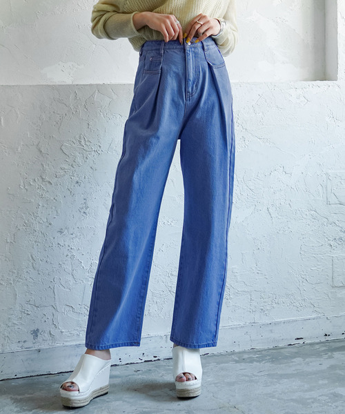 Newlyme(ニューリーミー)の「タックウエストテーパードパンツ(その他パンツ・レディース・ブラック/ブルー/アイボリー/その他1/ライトベージュ・MEDIUM/LARGE)」の1枚目の写真