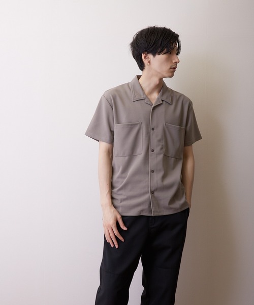 VIBGYOR(ヴィブジョー)の「【VIBGYOR BY AS】薄梨地半袖オープンシャツ(BL)(シャツ/ブラウス・メンズ・チャコールグレー/ブラウン/ベージュ/ブラック/グレイッシュベージュ・MEDIUM/LARGE)」の5枚目の写真