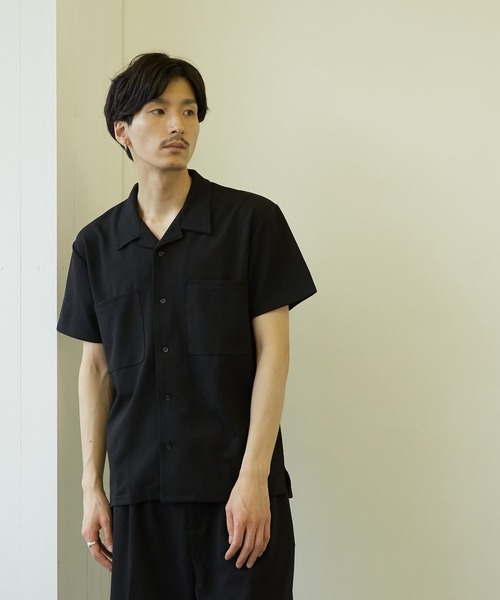 VIBGYOR(ヴィブジョー)の「【VIBGYOR BY AS】薄梨地半袖オープンシャツ(BL)(シャツ/ブラウス・メンズ・チャコールグレー/ブラウン/ベージュ/ブラック/グレイッシュベージュ・MEDIUM/LARGE)」の2枚目の写真