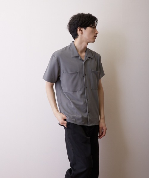 VIBGYOR(ヴィブジョー)の「【VIBGYOR BY AS】薄梨地半袖オープンシャツ(BL)(シャツ/ブラウス・メンズ・チャコールグレー/ブラウン/ベージュ/ブラック/グレイッシュベージュ・MEDIUM/LARGE)」の6枚目の写真