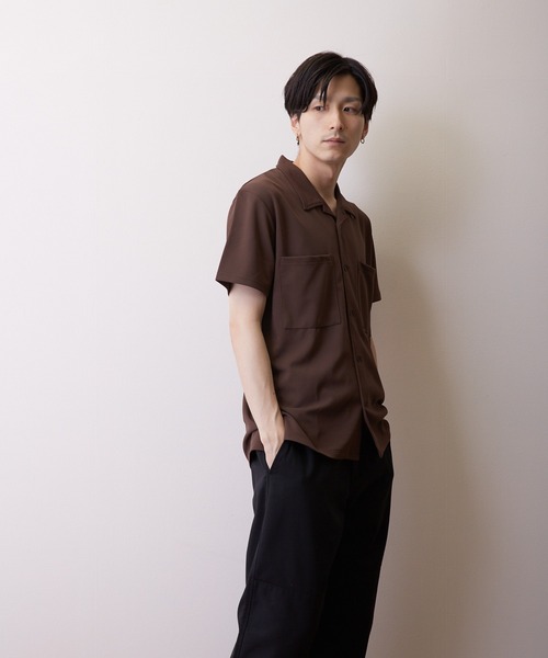 VIBGYOR(ヴィブジョー)の「【VIBGYOR BY AS】薄梨地半袖オープンシャツ(BL)(シャツ/ブラウス・メンズ・チャコールグレー/ブラウン/ベージュ/ブラック/グレイッシュベージュ・MEDIUM/LARGE)」の8枚目の写真