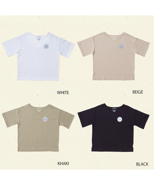 SpRay(スプレイ)の「USAコットン 袖ロールアップVネックTシャツ(Tシャツ/カットソー・レディース・ホワイト/ベージュ/カーキ/スミクロ・FREE)」の6枚目の写真