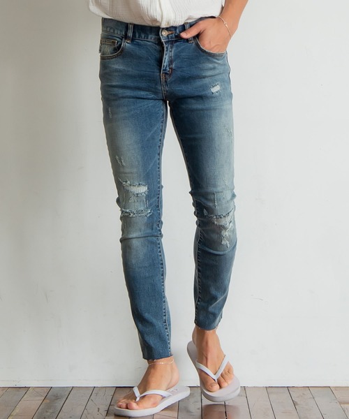 #Re:room（リルーム）の「ヴィンテージクラッシュカットスキニーデニム（デニムパンツ・メンズ・ブラック/ブルー/ホワイト・SMALL/MEDIUM/LARGE）」の3枚目の写真