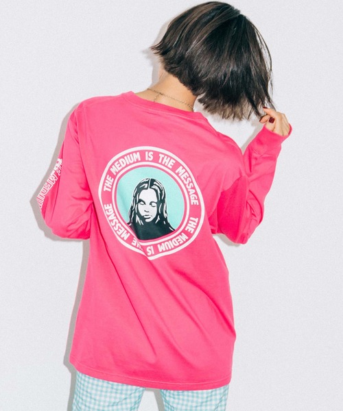 X-girl(エックスガール)の「CIRCLE FACE L/S TEE(Tシャツ/カットソー)」|ピンク