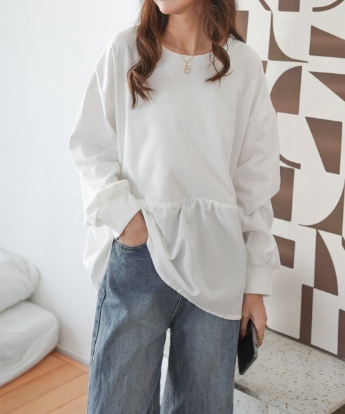 ABITOKYO（アビトーキョー）の「ルージングフリル切り替えトレーナー（スウェット・レディース・ホワイト/ブラック/イエロー/ブルー/ダークグレー/ブルーグレー/ライトグリーン・M/L）」の14枚目の写真