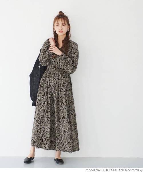 coca(coca)(コカ)の「リーフ柄ロングワンピース(ワンピース・レディース・ネイビー・ONE SIZE)」の9枚目の写真