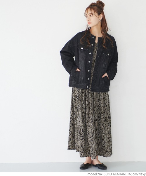coca(coca)(コカ)の「リーフ柄ロングワンピース(ワンピース・レディース・ネイビー・ONE SIZE)」の10枚目の写真